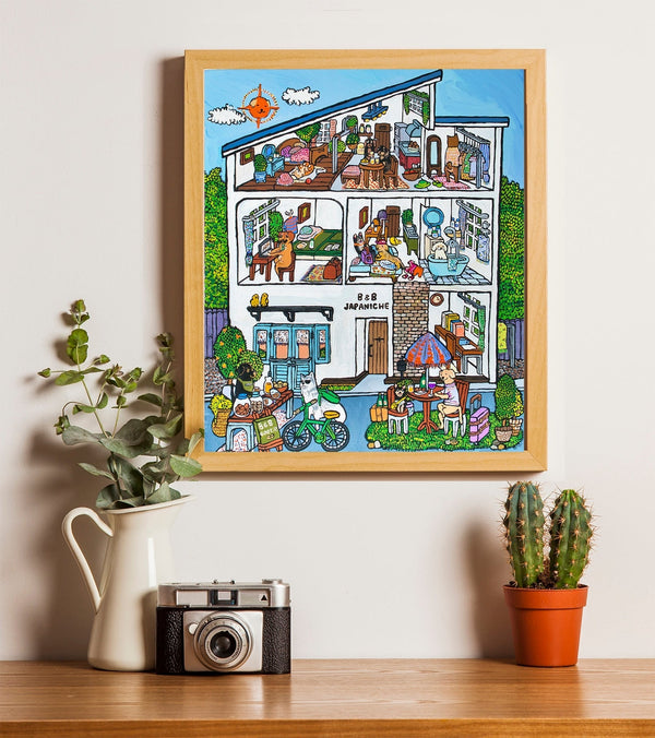 【オーダー作品】旅を愛する犬達が集まる素敵なゲストハウスを描きました。