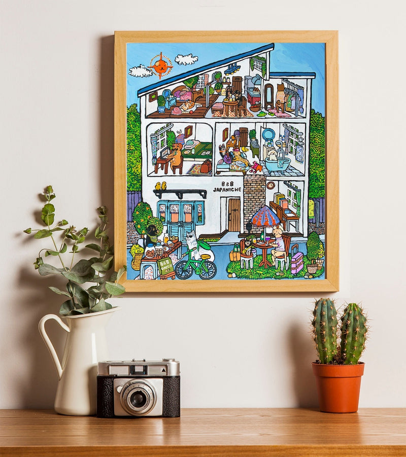 【オーダー作品】旅を愛する犬達が集まる素敵なゲストハウスを描きました。