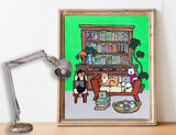 【原画：8号】学ぶ柴犬（Bright green）［Shiba Inu dogs studies］