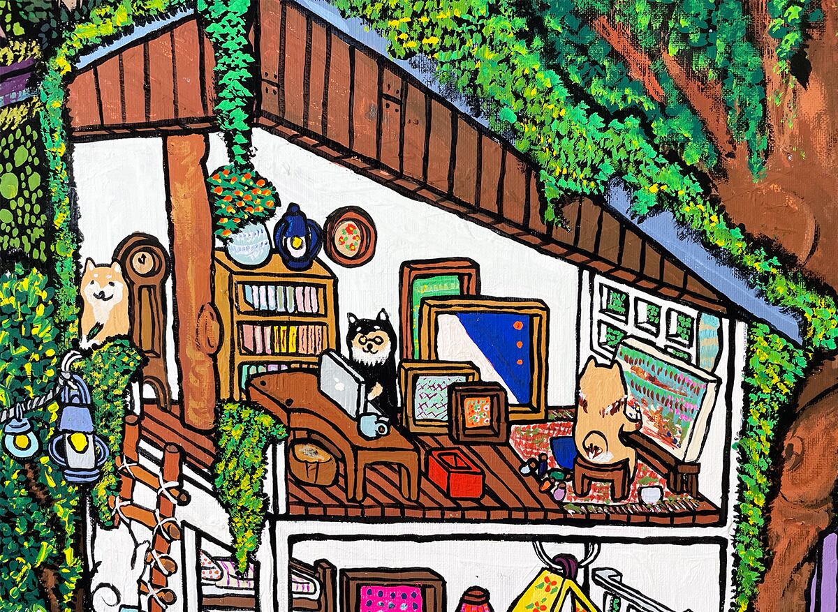 【原画：30号】森の中の柴犬達［Shiba  living in the forest］
