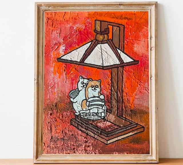 【原画：4号】フランク・ロイド・ライトに憧れる柴犬達（Shiba Inu dogs admire Frank Lloyd Wright）