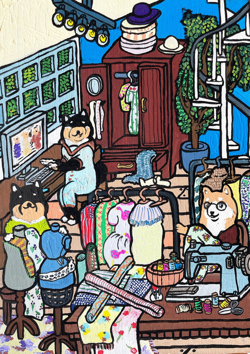 【原画：4号】柴犬の仕立て屋さん［ Shiba Inu tailor］