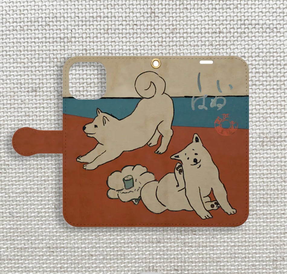 【スマホケース】シリコンバレーの柴犬達＆大正浪漫柴iPhoneカバーケース（手帳型カバー）