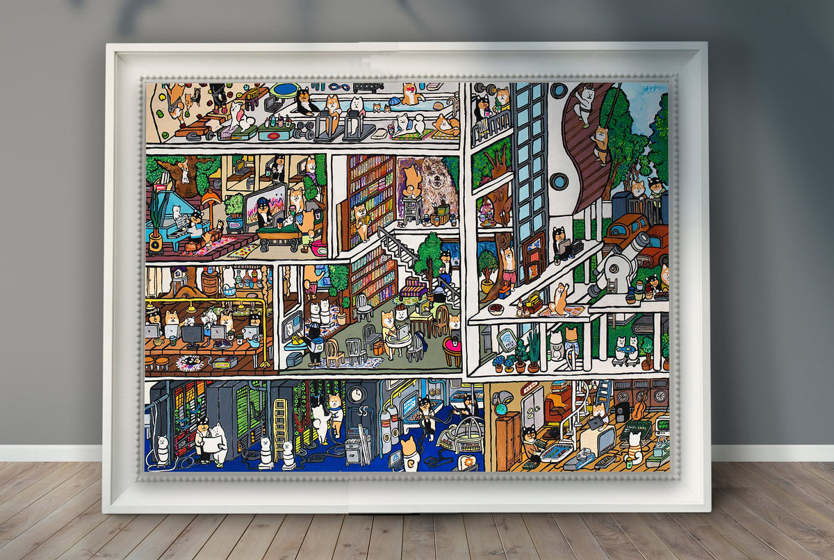 【原画：60号】サーバールームと柴犬（Server room and Shiba Inu dogs）