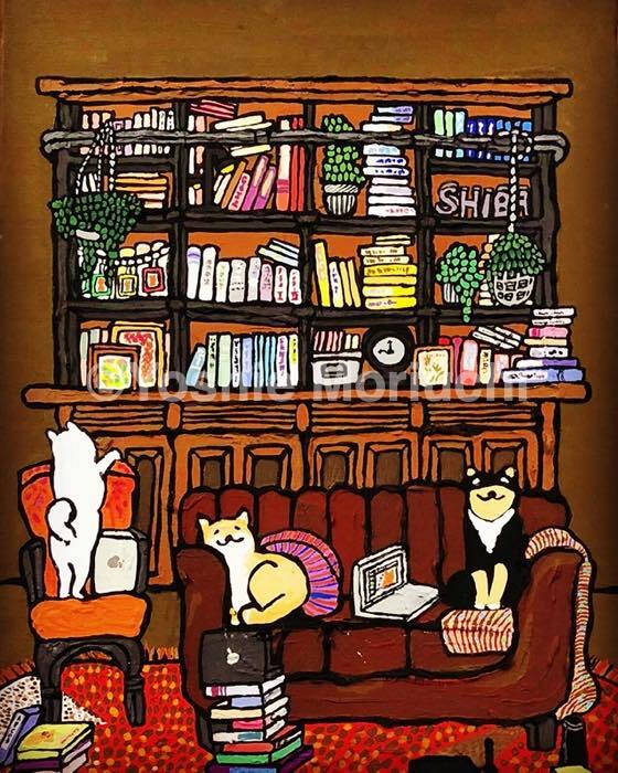 【原画】 学ぶ柴犬（Dogs studying）