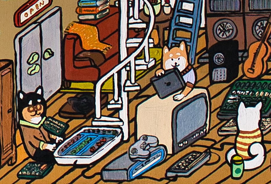【A3ポスター】 サーバールームと柴犬（Server room and Shiba Inu dogs）