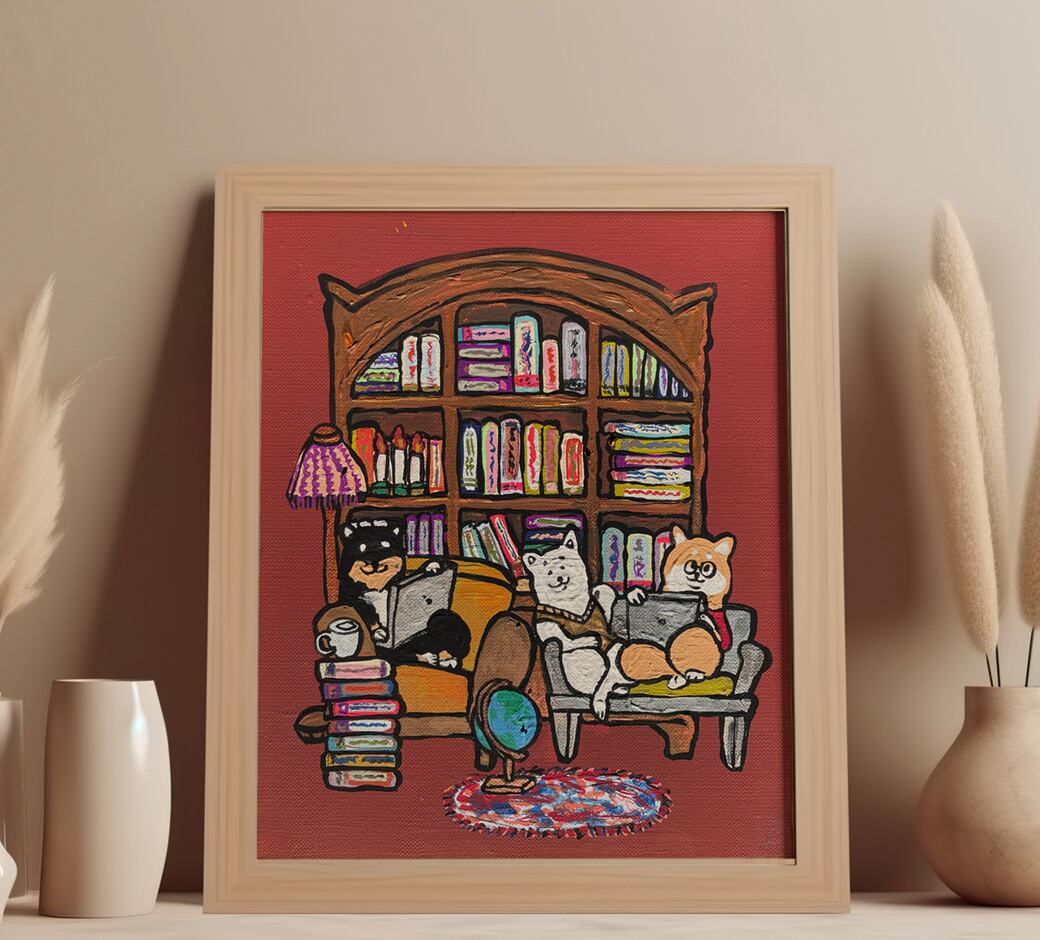 【原画：3号】学ぶ柴犬（ venetian red）［Shiba Inu dogs studies  venetian red］