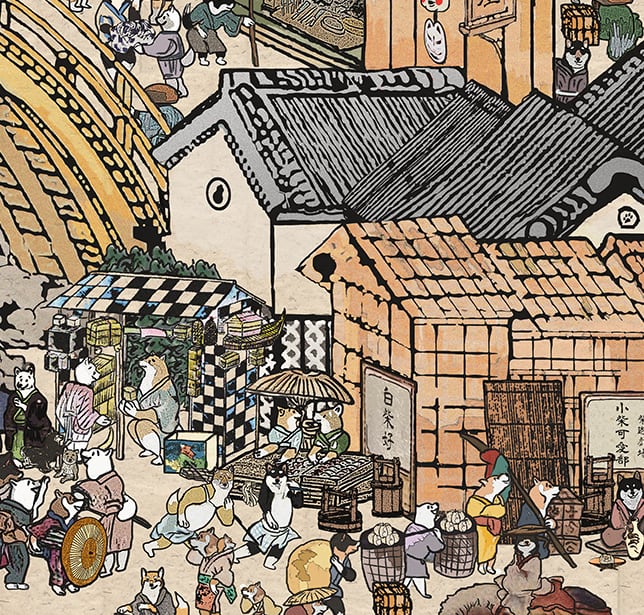 【キャンバスアート】 江戸の柴犬達（Shiba Inu dogs of the Edo period）