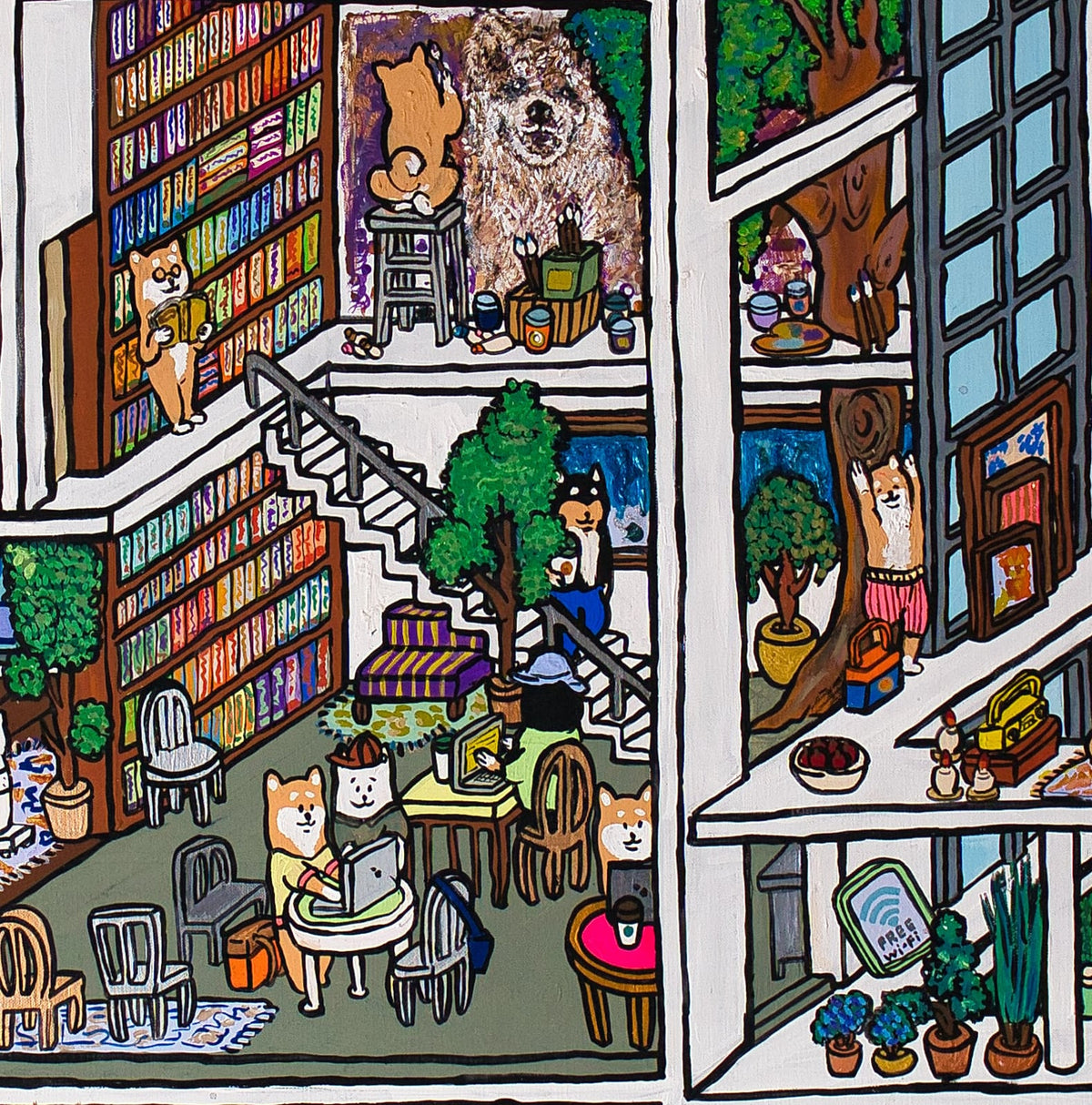 【原画：60号】サーバールームと柴犬（Server room and Shiba Inu dogs）