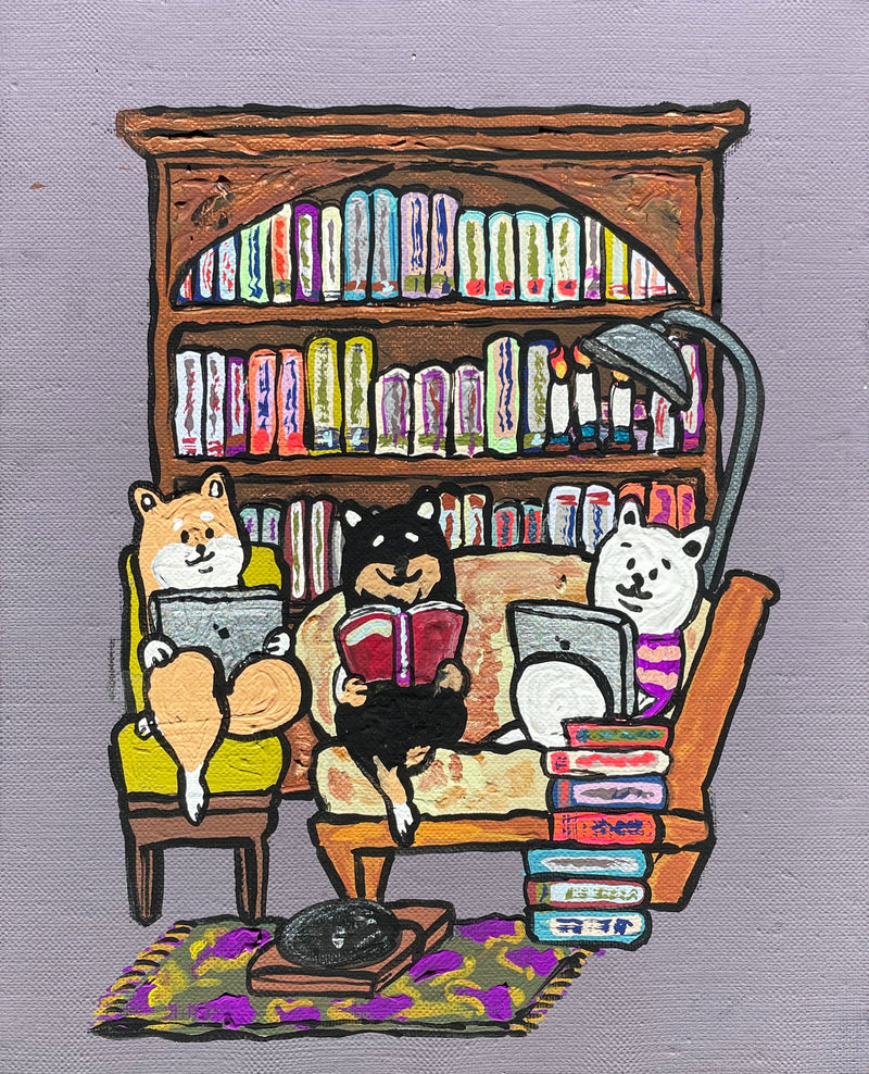 【原画：3号】学ぶ柴犬（ grayish purple ）［Shiba Inu dogs studies   grayish purple］