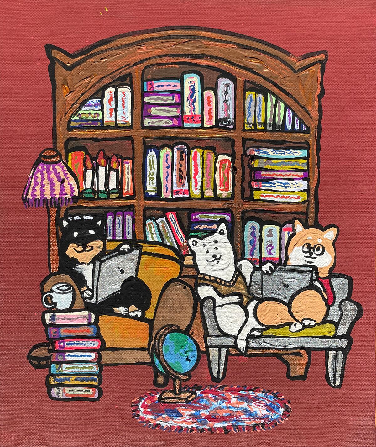【原画：3号】学ぶ柴犬（ venetian red）［Shiba Inu dogs studies  venetian red］