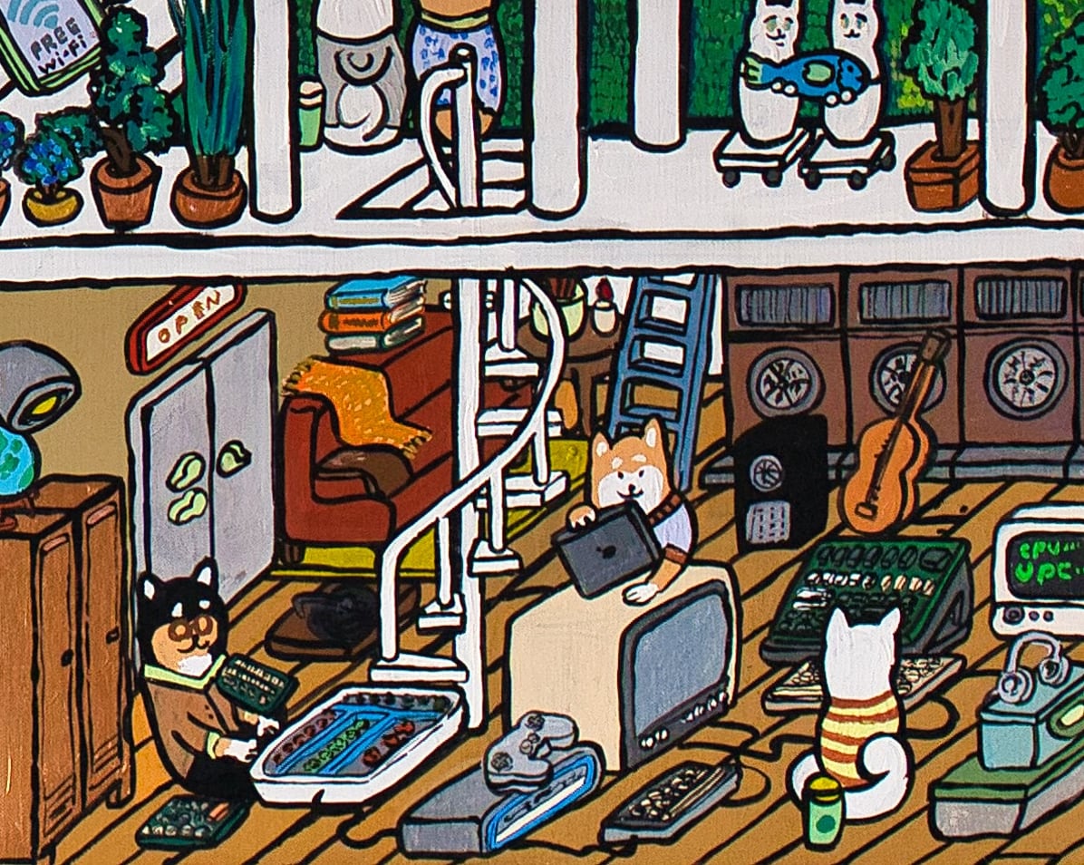 【原画：60号】サーバールームと柴犬（Server room and Shiba Inu dogs）