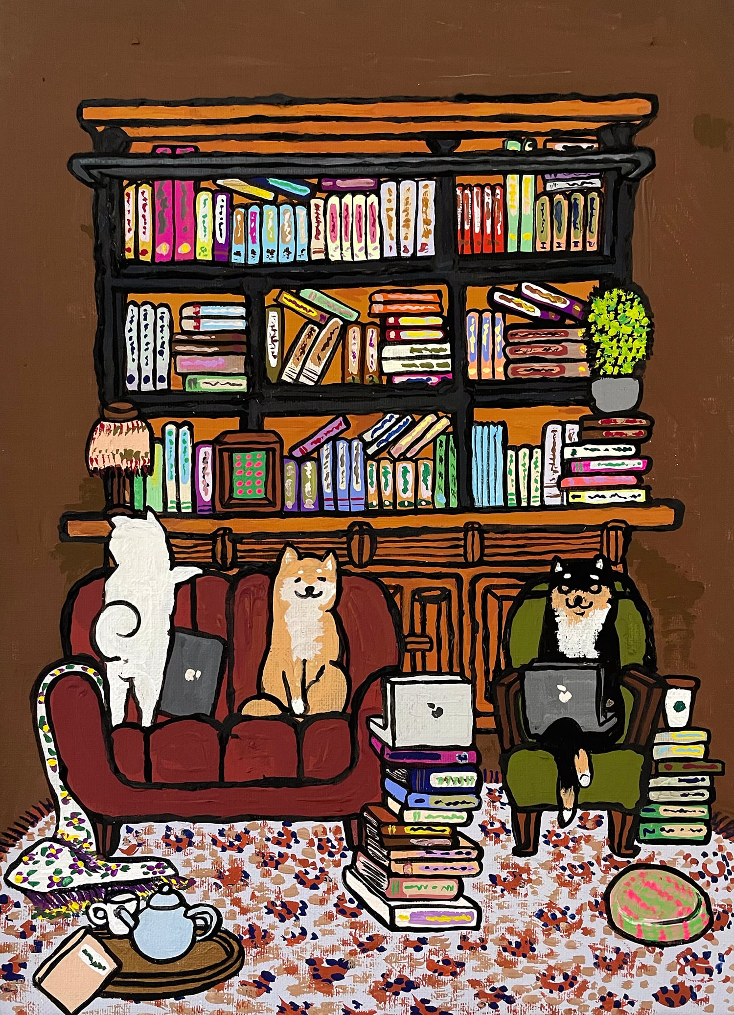 【原画：4号】学ぶ柴犬達［Shiba Inu dogs studies］