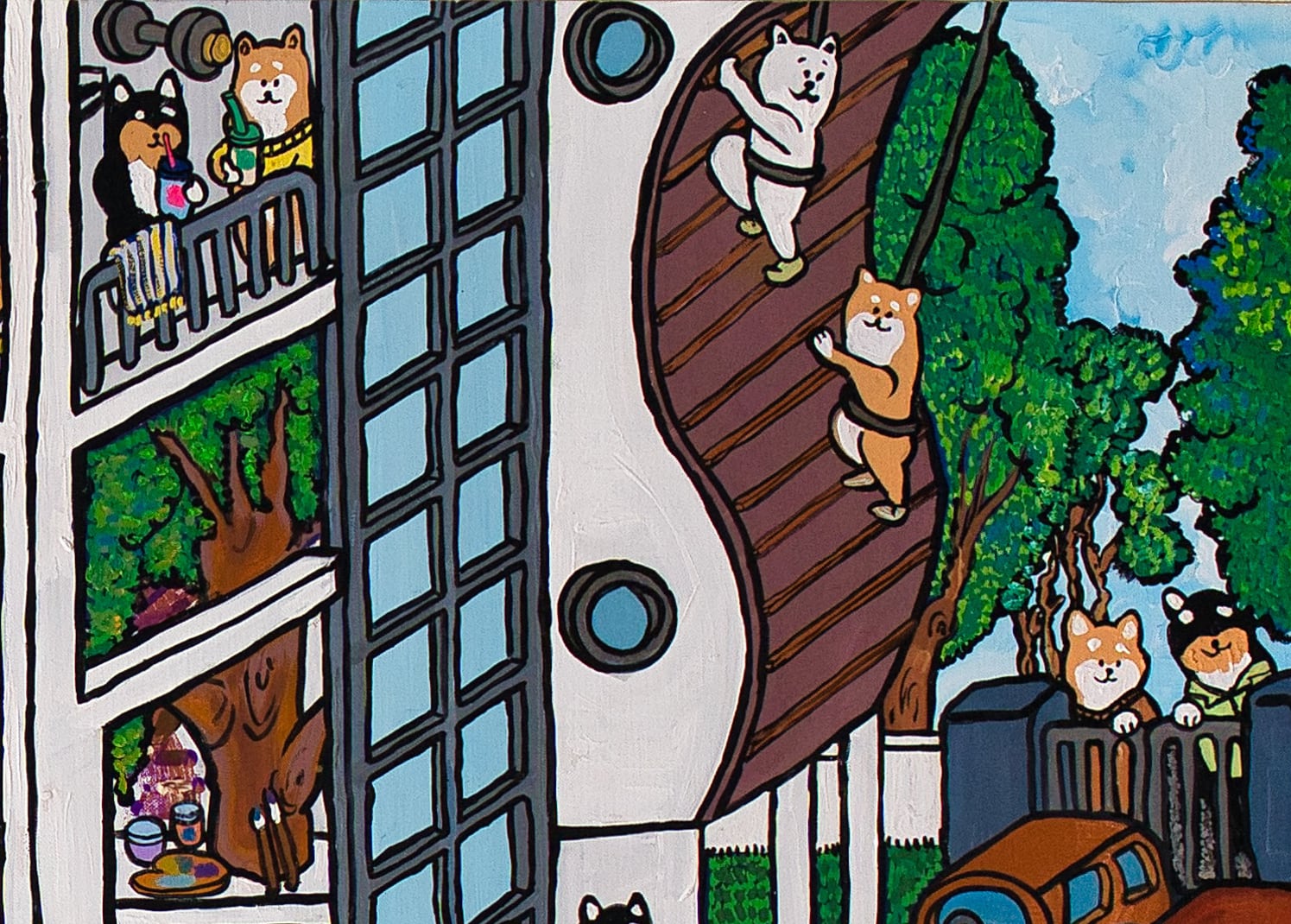 【原画：60号】サーバールームと柴犬（Server room and Shiba Inu dogs）
