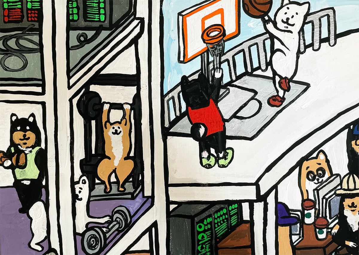 【原画：40号】 スタートアップな柴犬達（ Startup and Shiba dog）