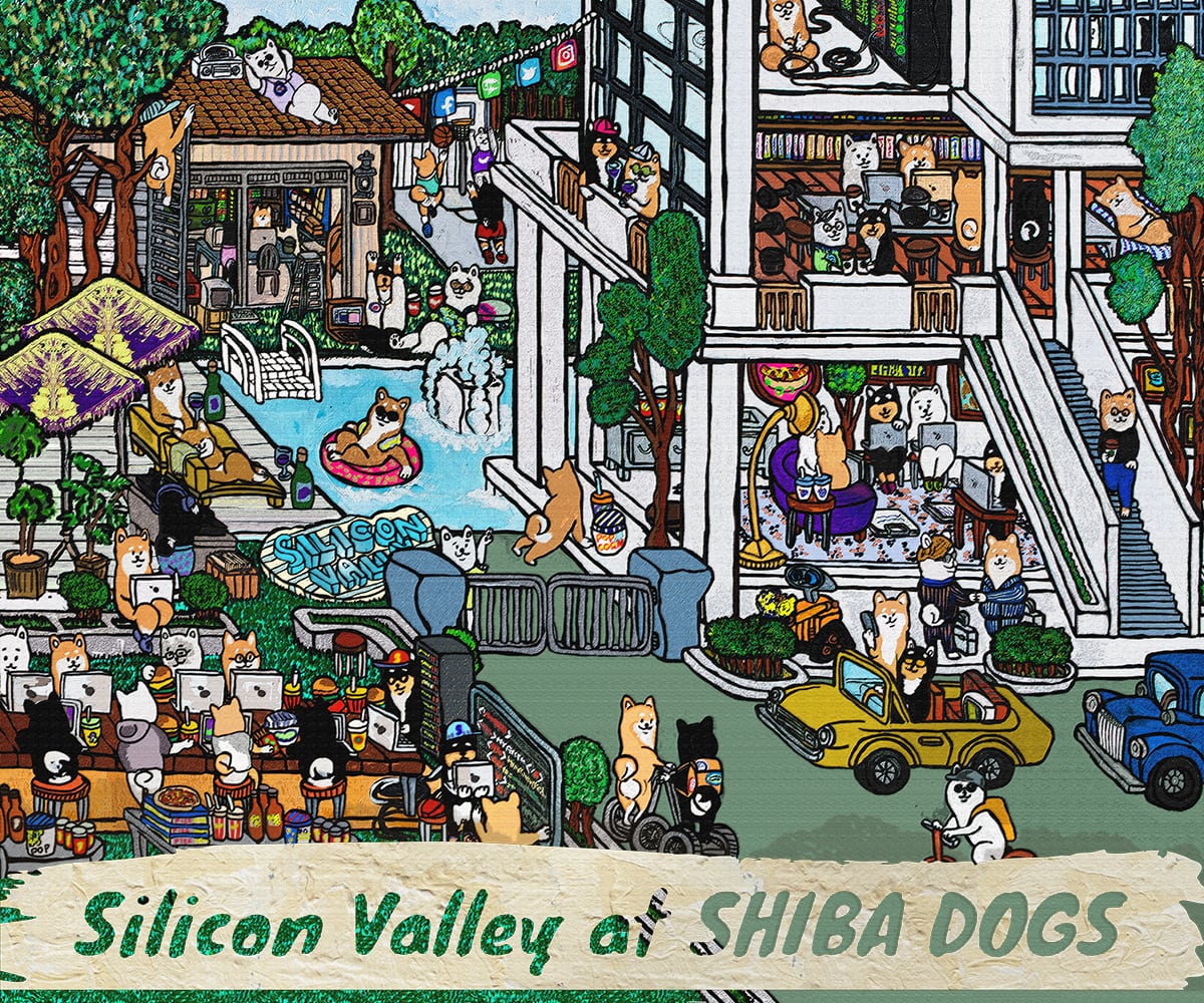 【キャンバスアート】 シリコンバレーの柴犬達（Shiba dogs working in Silicon Valley）