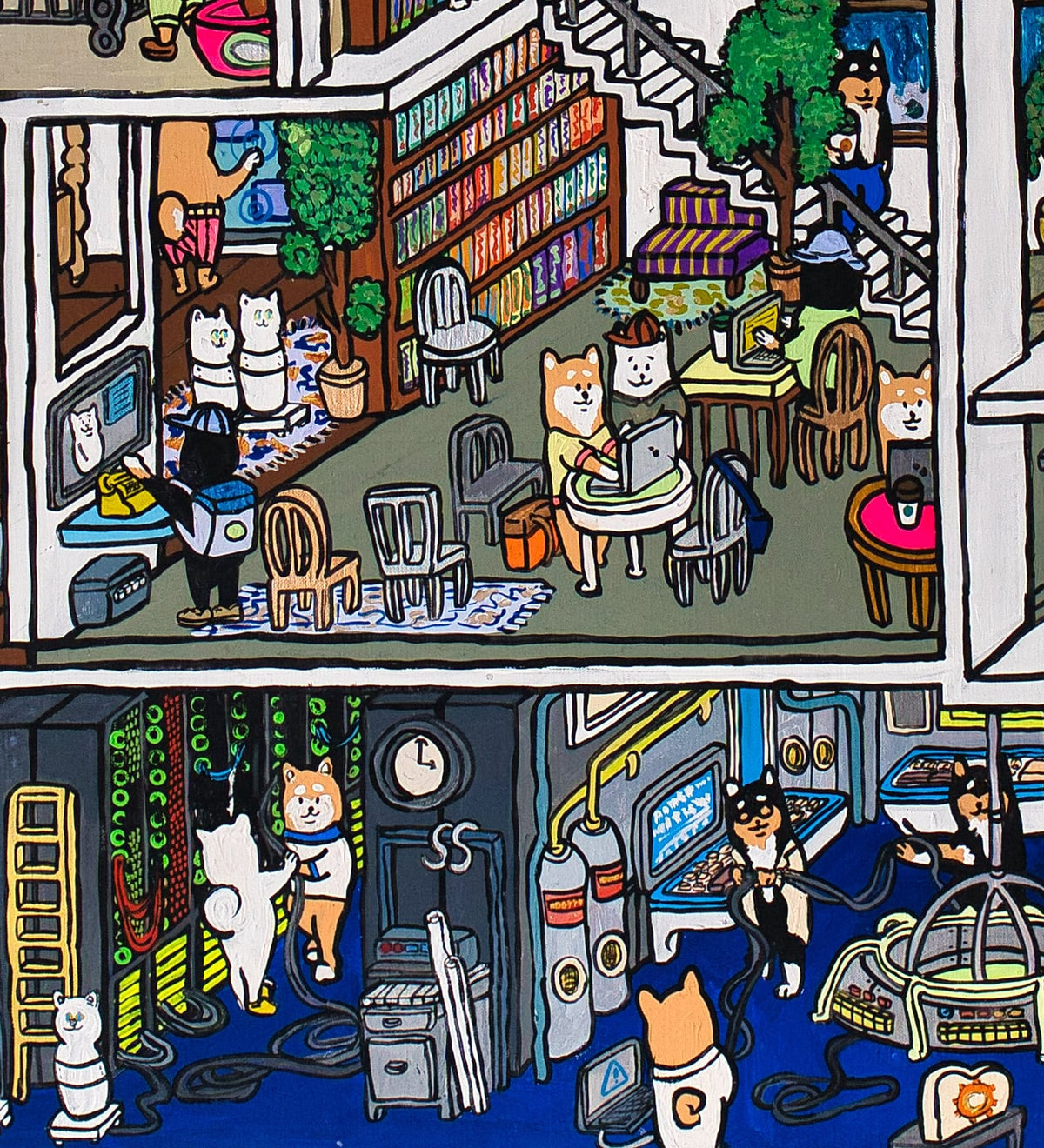 【原画：60号】サーバールームと柴犬（Server room and Shiba Inu dogs）