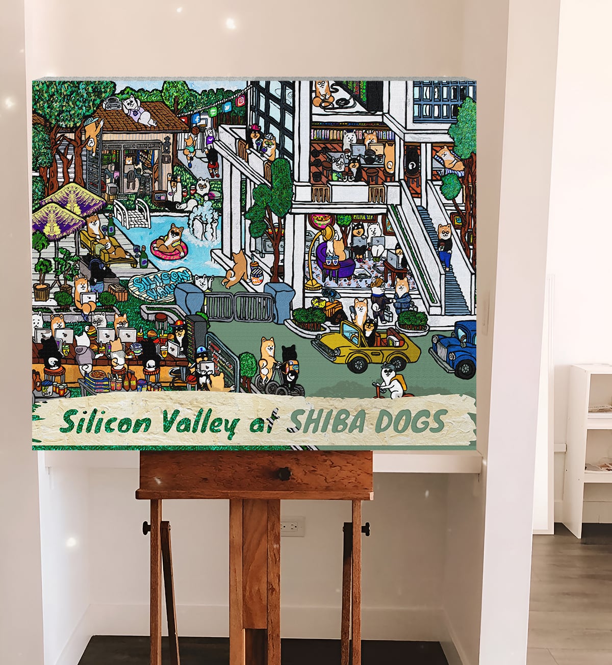 【キャンバスアート】 シリコンバレーの柴犬達（Shiba dogs working in Silicon Valley）