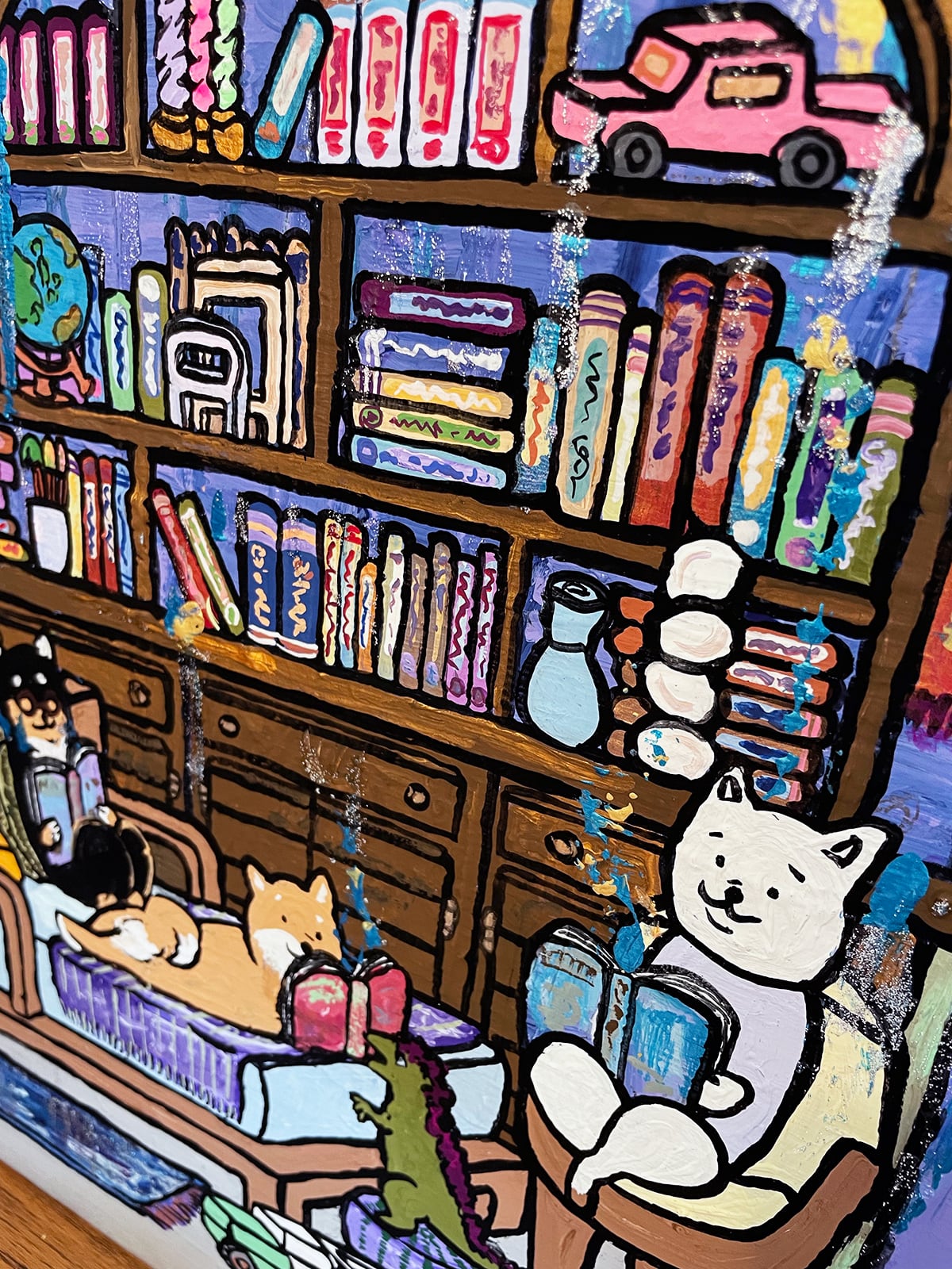 【原画：6号】学ぶ柴犬（midnight blue）［Shiba Inu dogs studies］