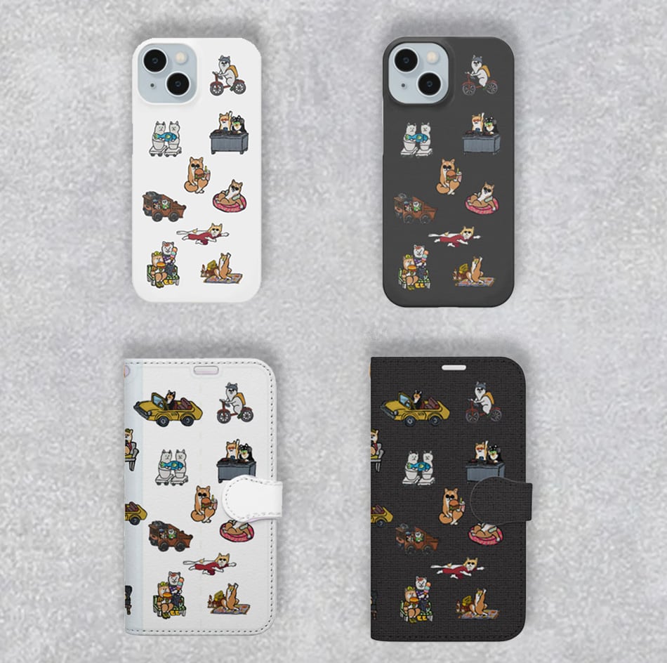 【スマホケース】柴犬オールスターのiPhoneカバーケース（手帳＆ハードカバー）