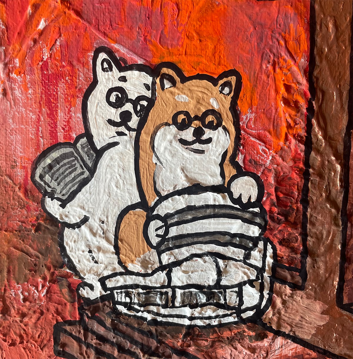 【原画：4号】フランク・ロイド・ライトに憧れる柴犬達（Shiba Inu dogs admire Frank Lloyd Wright）