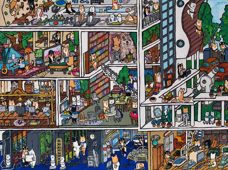 【A3ポスター】 サーバールームと柴犬（Server room and Shiba Inu dogs）