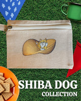 【キャンバスフラットポーチ】ユニークな柴犬達のエコポーチ