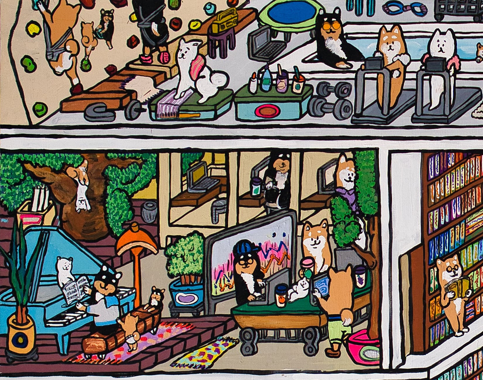 【原画：60号】サーバールームと柴犬（Server room and Shiba Inu dogs）