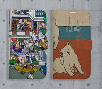 【スマホケース】シリコンバレーの柴犬達＆大正浪漫柴iPhoneカバーケース（手帳型カバー）