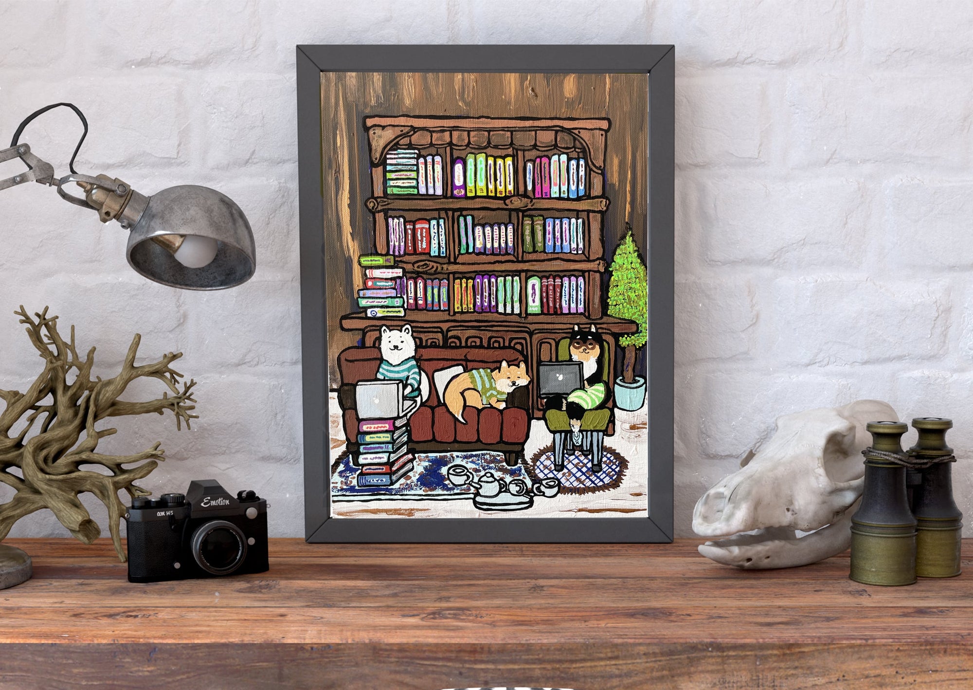 【原画：4号】3人の学ぶ柴犬［3 shiba dogs are studying ］