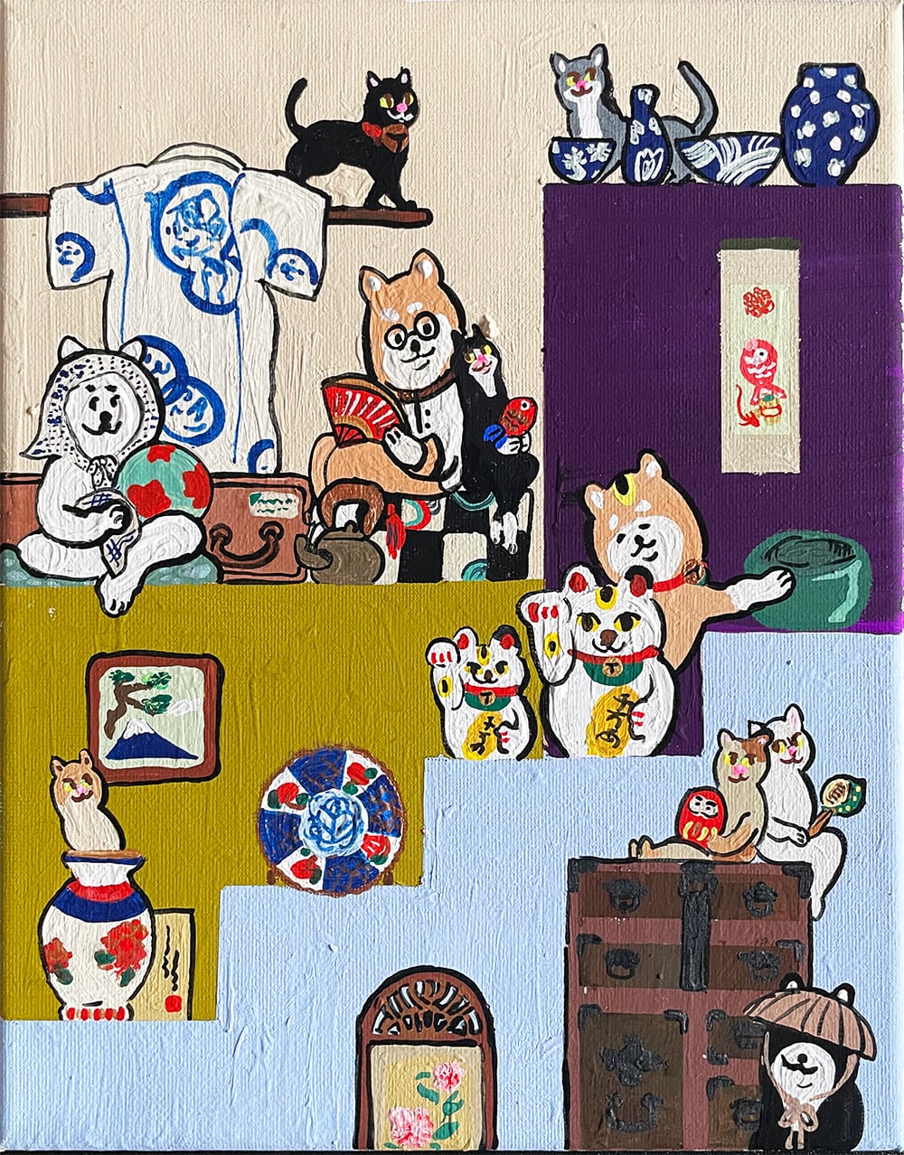 【原画：3号】古道具屋の柴犬達(Shiba dogs at an antique shop)