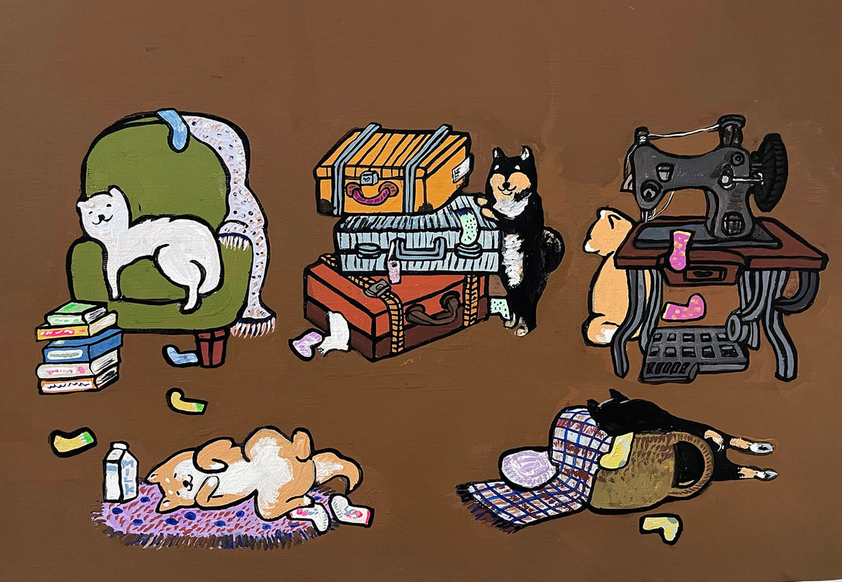 【原画：4号】靴下と柴犬達［Socks and Shiba dog］