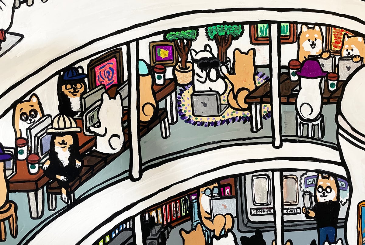 【原画：40号】 スタートアップな柴犬達（ Startup and Shiba dog）