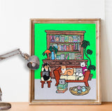 【原画：8号】学ぶ柴犬（Bright green）［Shiba Inu dogs studies］